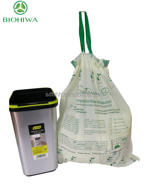 Biodegradable disposable plastic dustbin poly bag trash garbage bag with drawstring PBAT PLA Cornstarch bags