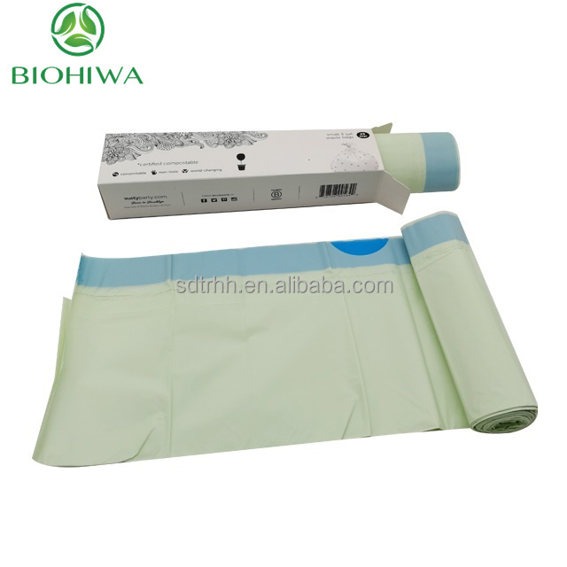 Biodegradable disposable plastic dustbin poly bag trash garbage bag with drawstring PBAT PLA Cornstarch bags