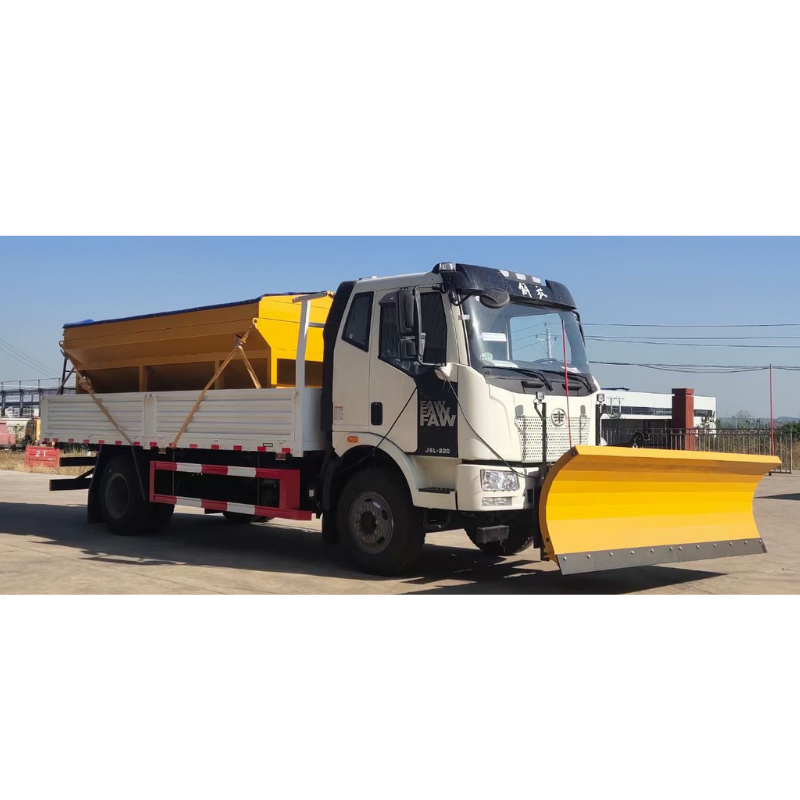 Chinese FAW  truck mounted snow removal machine new designed 6 wheels 8cbm snow-melt spreading truck snow shovel truck