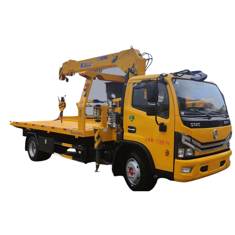 Good quality 6T 5T 4T flatbed tow wrecker truck with crane boom dongfeng captain new used telescopic boom with towing vehicle