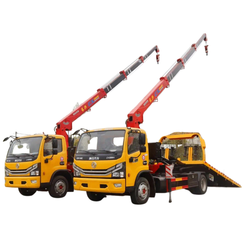 Good quality 6T 5T 4T flatbed tow wrecker truck with crane boom dongfeng captain new used telescopic boom with towing vehicle