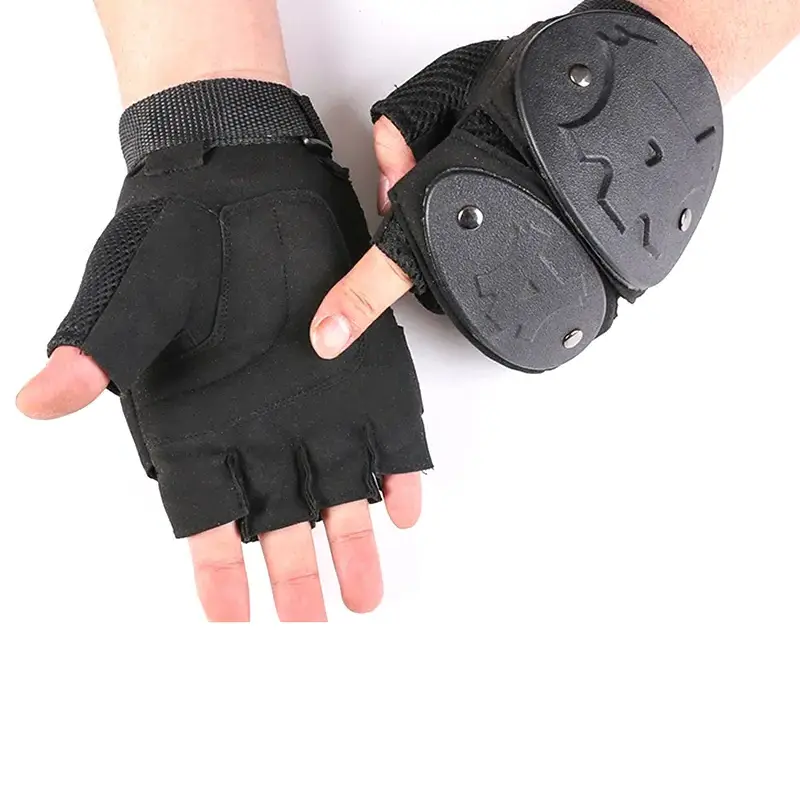 Factory wholesale High quality Black Leather Tactical Gloves For Shooting Soft Rubber Half Finger