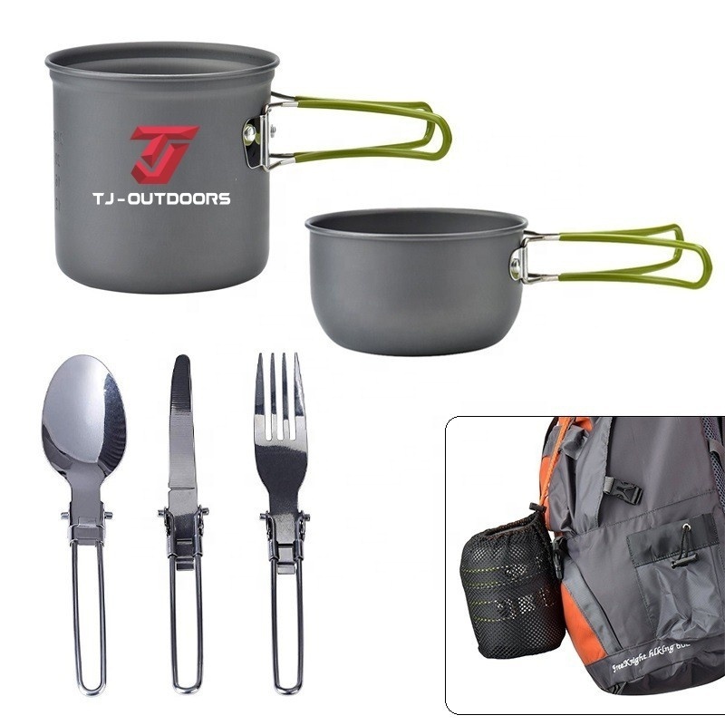 1-2 people outdoor camping set equipped with hard alumina portable folding cookware kettle