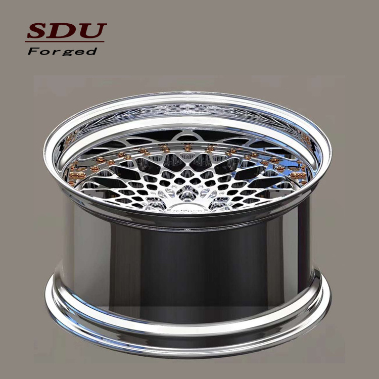 Professional Custom Forged Wheels High Polished Shine Lip Forged Wheels 2 Pieces  Rims Deep Dish Car Rims With Gold Nuts For mb