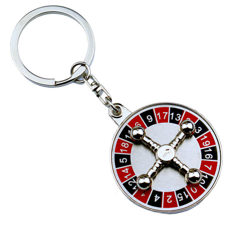 Key Holder Fashion Creative Spinning Casino Props Keyring Key Chain Metal Gambling Russian Roulette Keychain