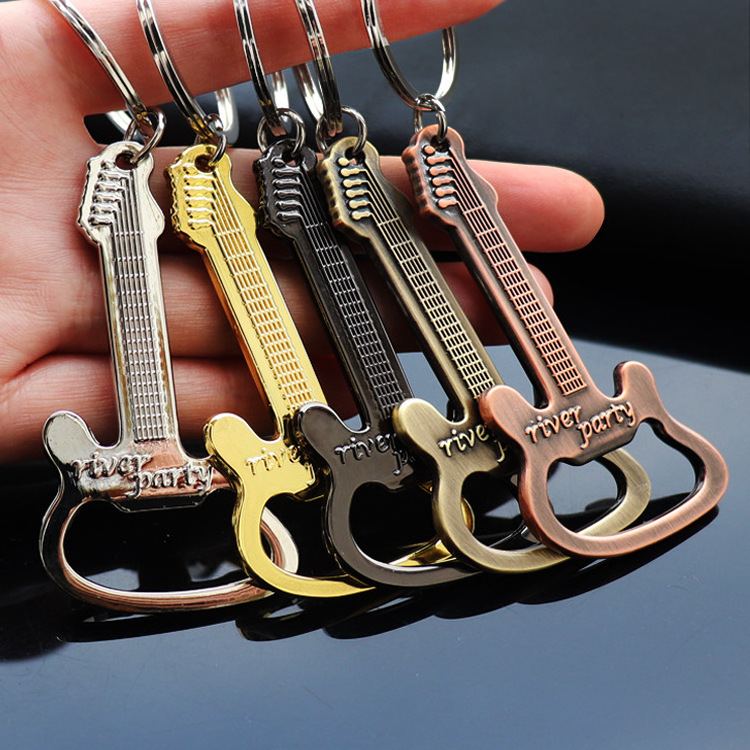 Hot Sale Keychain Gift Custom Zinc Alloy Beer Guitar Shape Bar Bottle Opener