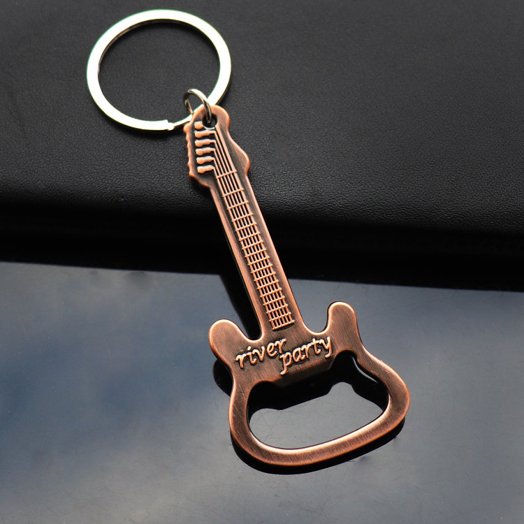 Hot Sale Keychain Gift Custom Zinc Alloy Beer Guitar Shape Bar Bottle Opener