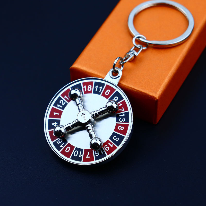 Key Holder Fashion Creative Spinning Casino Props Keyring Key Chain Metal Gambling Russian Roulette Keychain