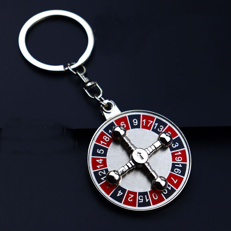 Key Holder Fashion Creative Spinning Casino Props Keyring Key Chain Metal Gambling Russian Roulette Keychain