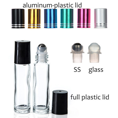 5ml frosted roll on perfume glass bottle black aluminum cap with gold roller ball