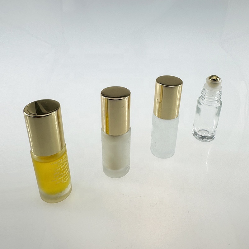 5ml frosted oil roll on glass bottle with 24K gold roller ball