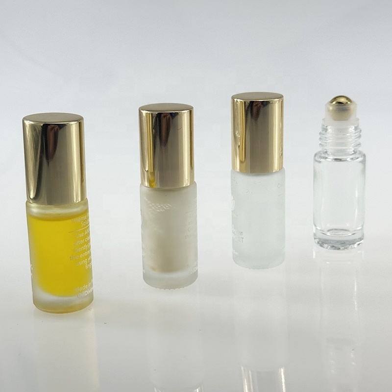 5ml frosted oil roll on glass bottle with 24K gold roller ball