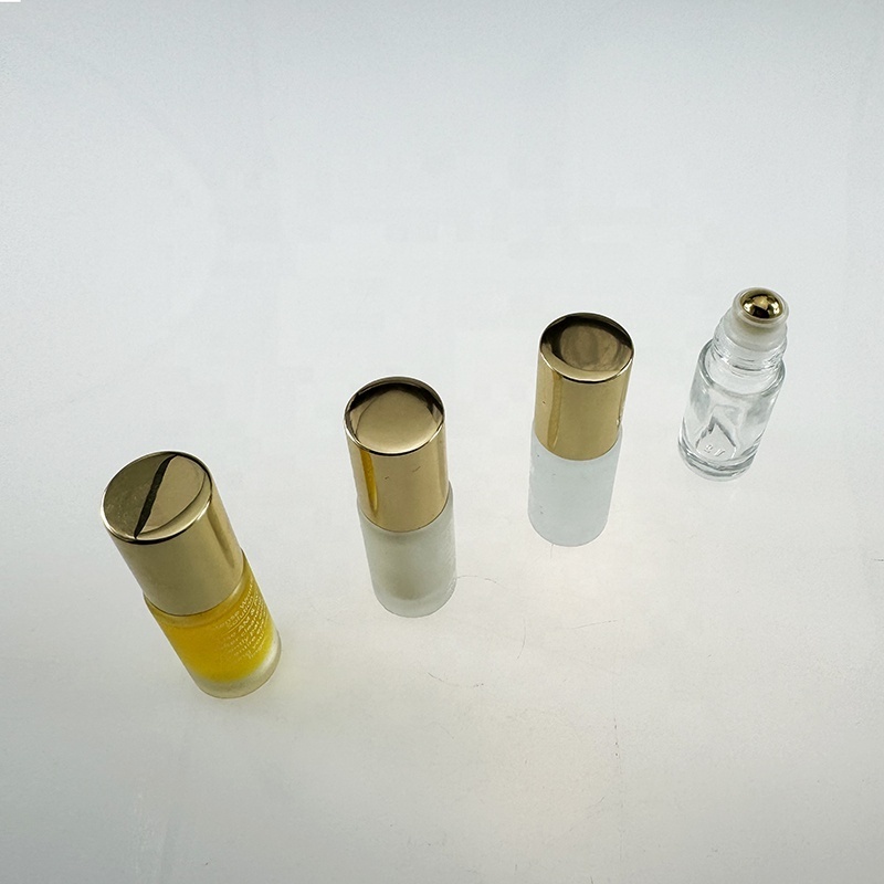 5ml frosted oil roll on glass bottle with 24K gold roller ball