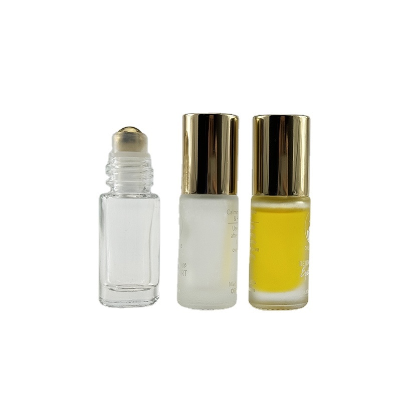 5ml frosted oil roll on glass bottle with 24K gold roller ball