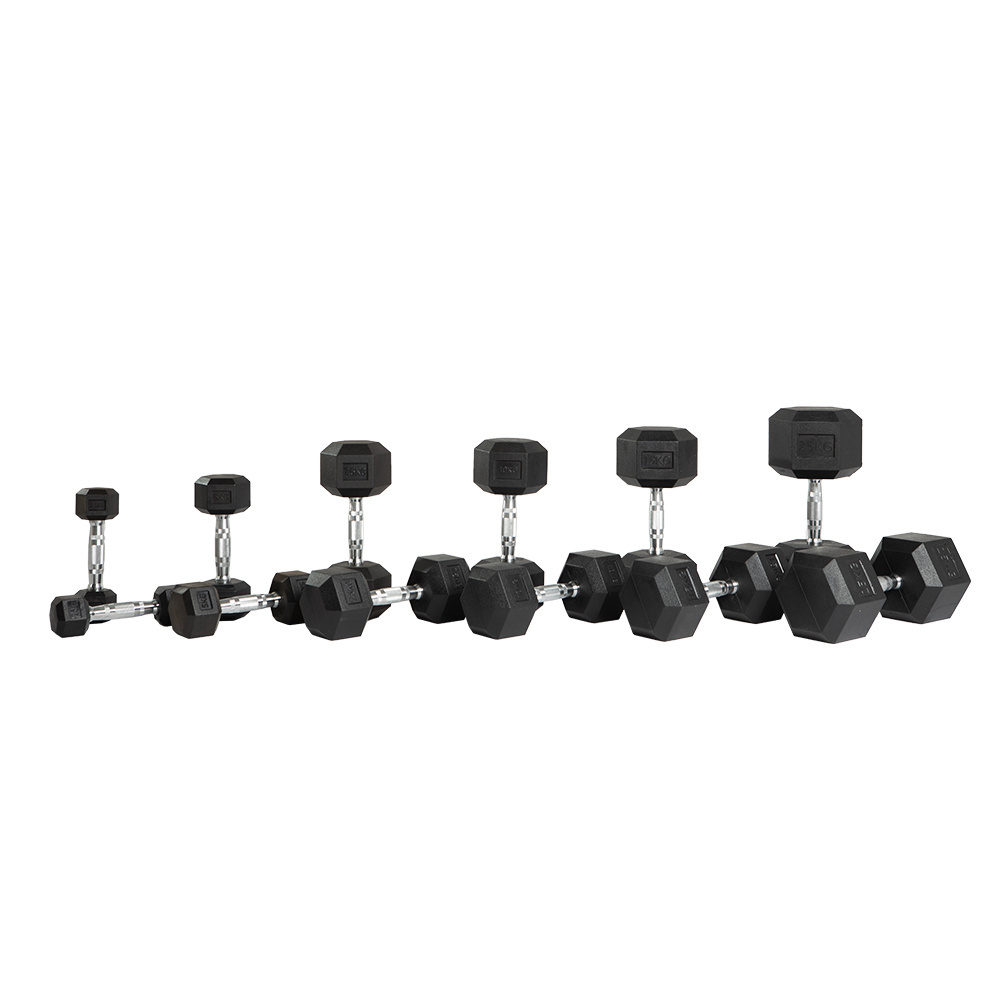 High Quality Commercial Sports Gym Colour Dumbbell Set Black Rubber Coated Hex Dumbbell