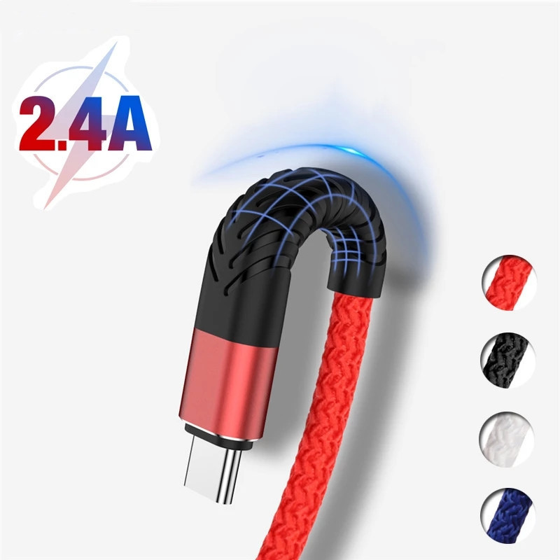 Nylon Braided USB Cable Unbreakable 2.4A Fast Charging Data Phone Cable Micro USB Cable Charger for iphone Samsung Type c