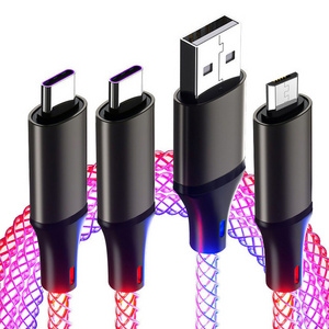 6A Fast Charging USB C Cable Multicolor LED RGB Light Gradient 3 in 1 Charger Cable for iPhone 15 Samsung