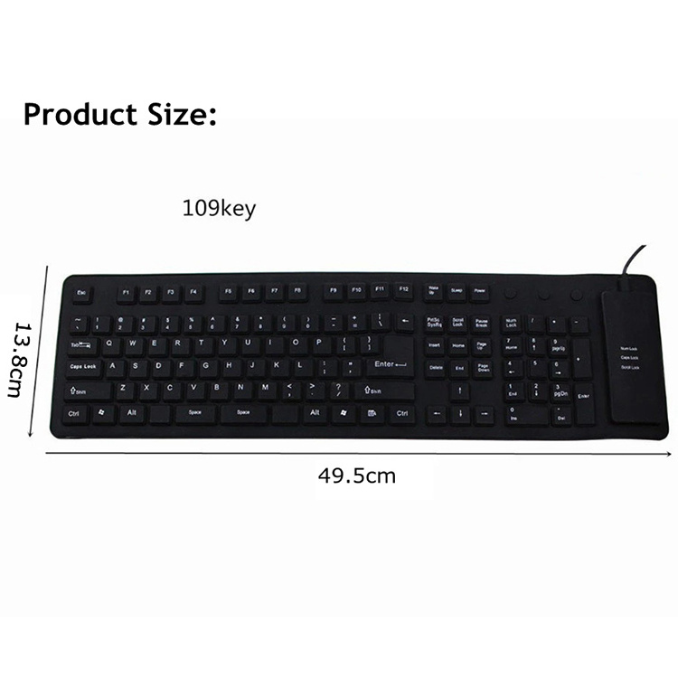 Custom Foldable Silicone Keyboard 109 Keys USB Wired Waterproof Rollup Keyboard for PC Notebook Laptop