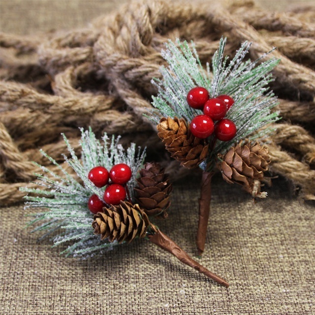 Artificial Evergreen Branches Tiny Pine Cones Picks Decor Floral Picks for Christmas Flower Wreaths DIY Xmas Gifts