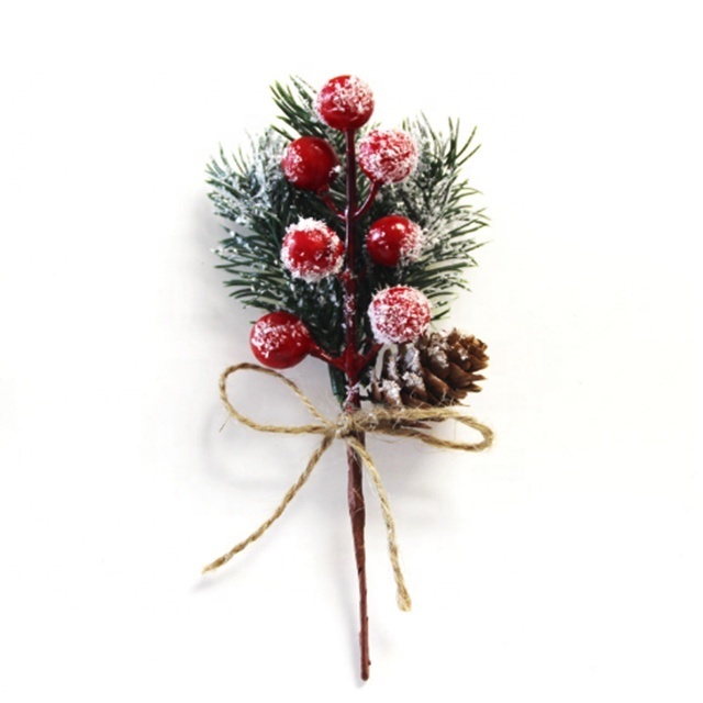 Artificial spray snow pine branch stems red berry Christmas tree decoration artificial pine spray snow pick