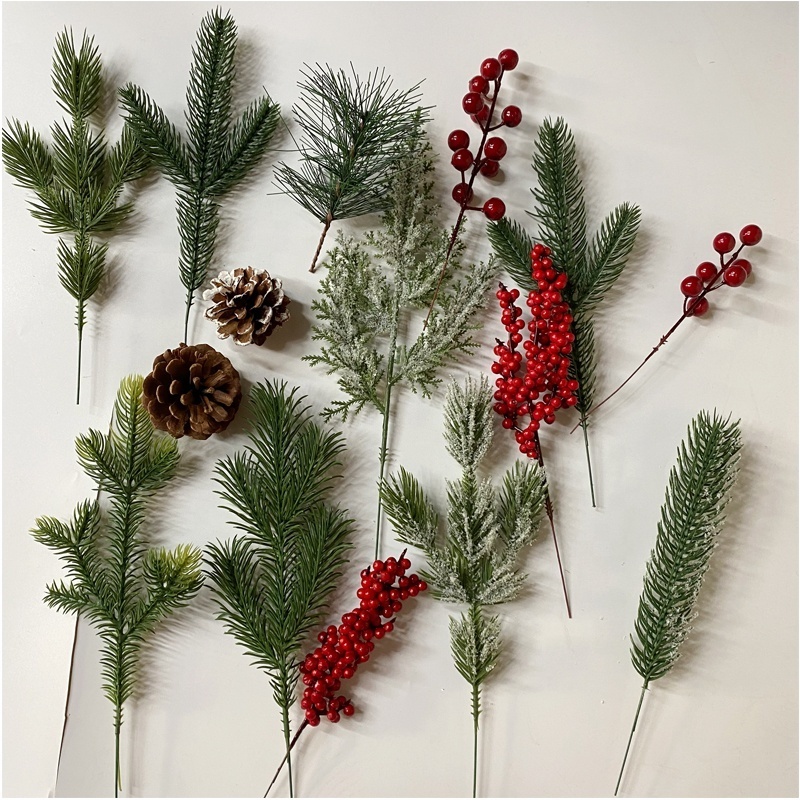 Christmas Pine Needles Artificial Pine Branches Green Leaves Needle Garlands Pine Twigs  Stems Faux Cedar Branches Greenery