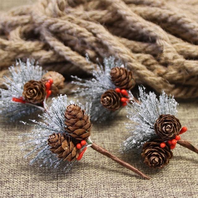 Artificial Evergreen Branches Tiny Pine Cones Picks Decor Floral Picks for Christmas Flower Wreaths DIY Xmas Gifts