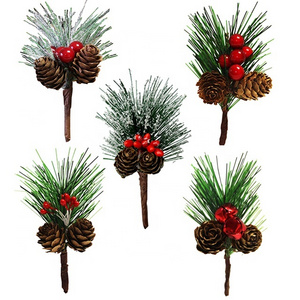 Artificial Evergreen Branches Tiny Pine Cones Picks Decor Floral Picks for Christmas Flower Wreaths DIY Xmas Gifts