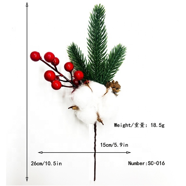 Artificial Berry Pine Needles Branches Stems Single Christmas Spray Tree Picks Pine Needle Branches For Xmas Decoration