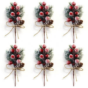 Christmas Simulation Pine ruit Branches Snowflake Pine Needle  Berries Red Fruit Branches Festive Decoration Christmas