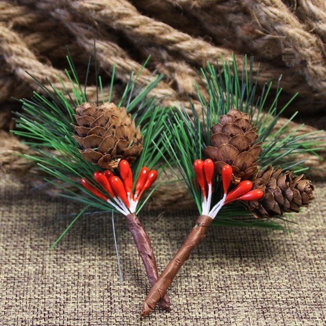 Artificial Evergreen Branches Tiny Pine Cones Picks Decor Floral Picks for Christmas Flower Wreaths DIY Xmas Gifts