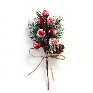 Christmas Decorative Frosted Evergreen Red Berries  Branches Artificial Pine Christmas Picks For Wreath Arrangements