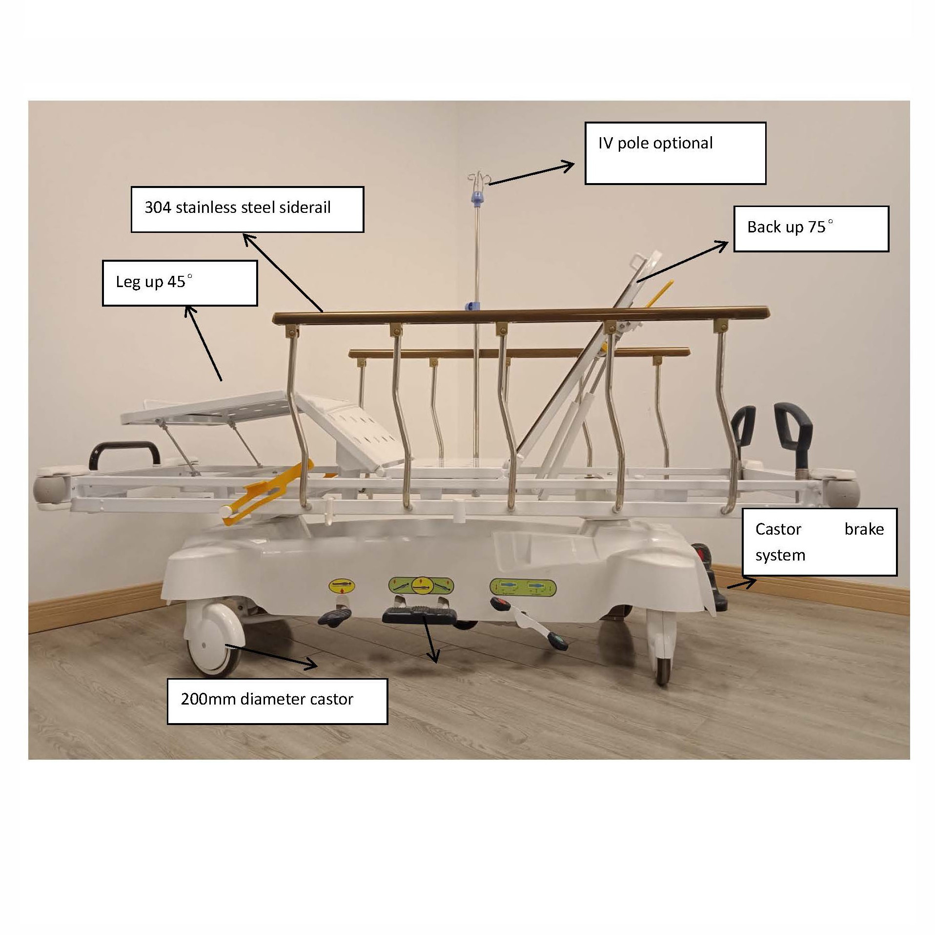 Hospital Medical Ambulance Stretcher Hydraulic Lifting Hospital Patient Transportation Cart Emergency Transfer Stretcher