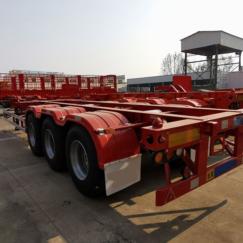 High Quality Wholesale Skeleton 20 40 45ft container trailer 2 pcs 1m tool box Q345B steel 40HQ container shipping delivery