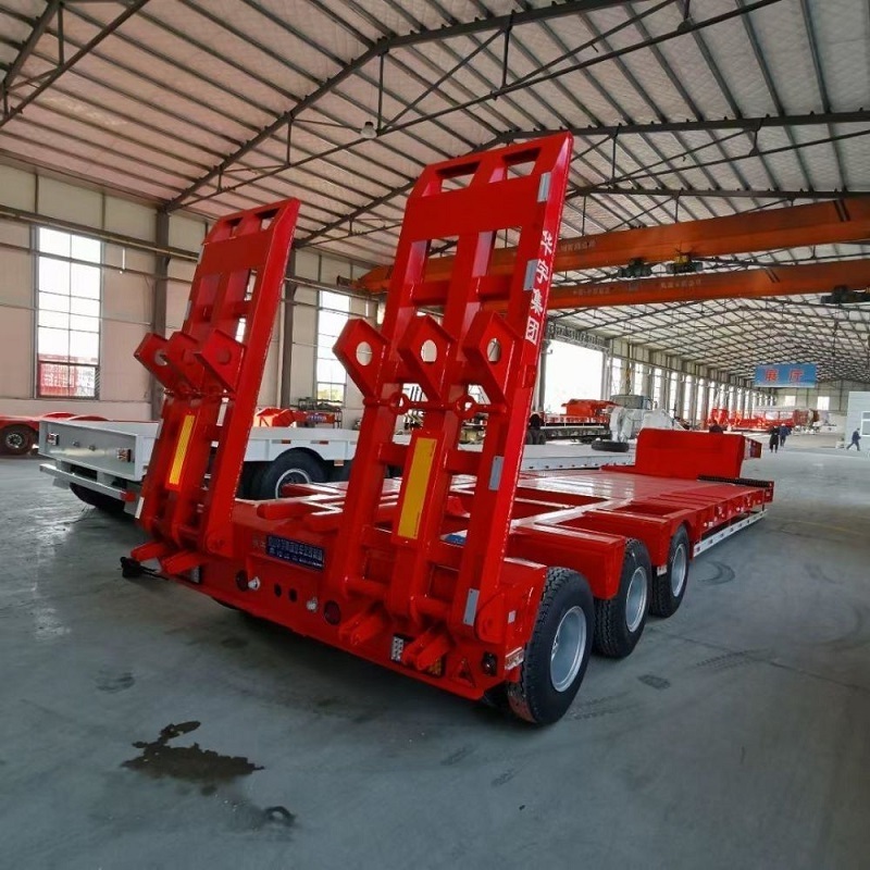 Hot sale 3 axis 4 axle 60 80 100 tons heavy duty gooseneck low loader low bed lowboy truck lowbed semi trailer