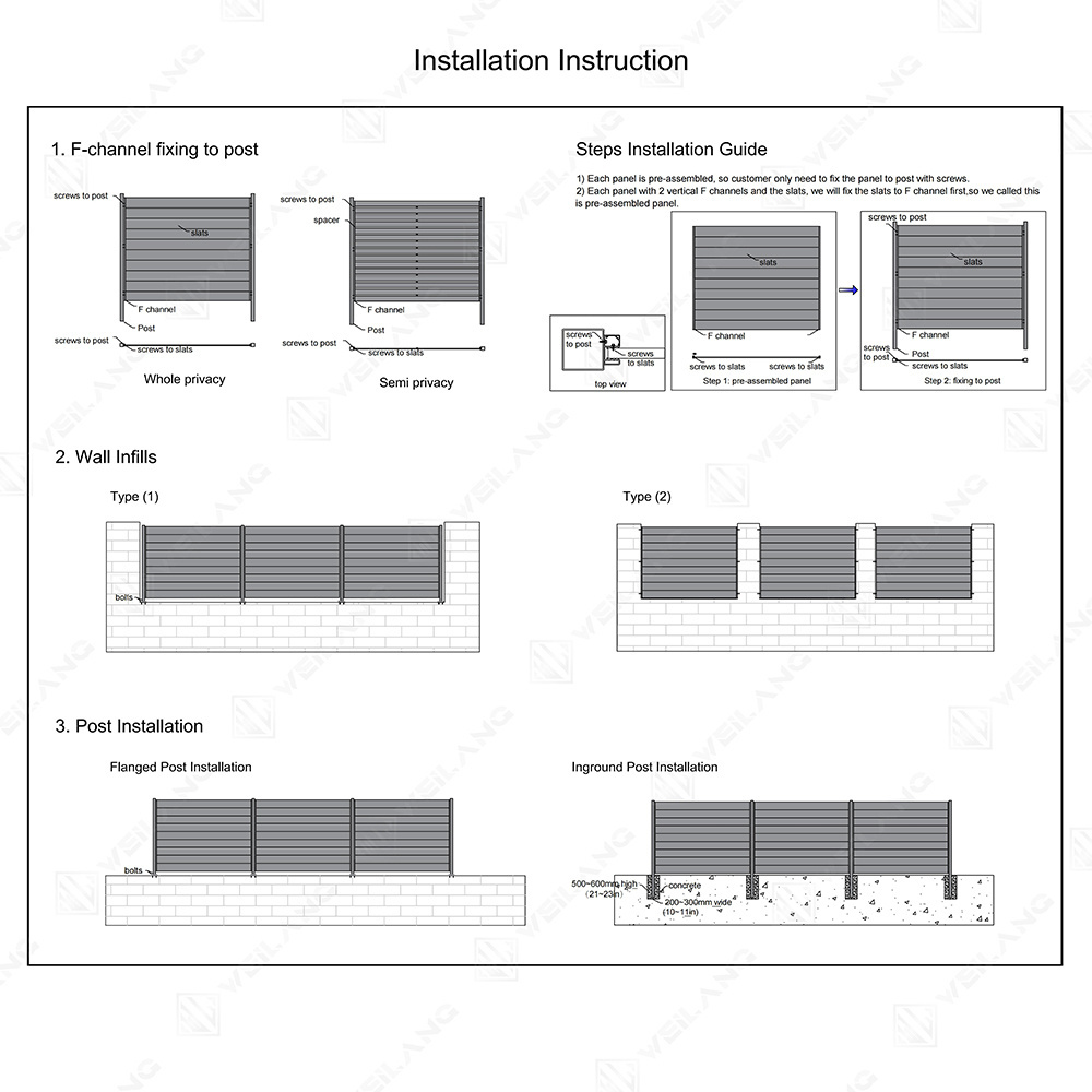 Estate Fencing Aluminium Privacy Outdoor Fence Panels House Security Metal Aluminum horizontal Slat Garden Yard Fences