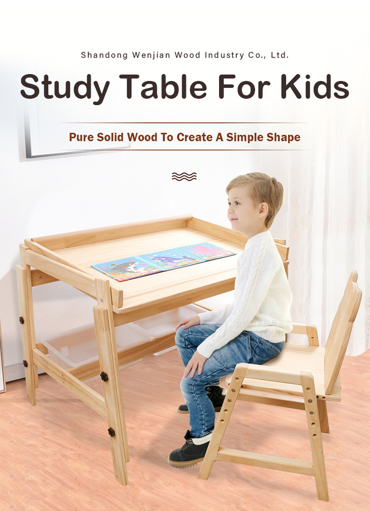 Single Kids Learning Solid Wood Table and Chair Wooden Nature Color Kids Study Table Set Children Study Desk And Chair