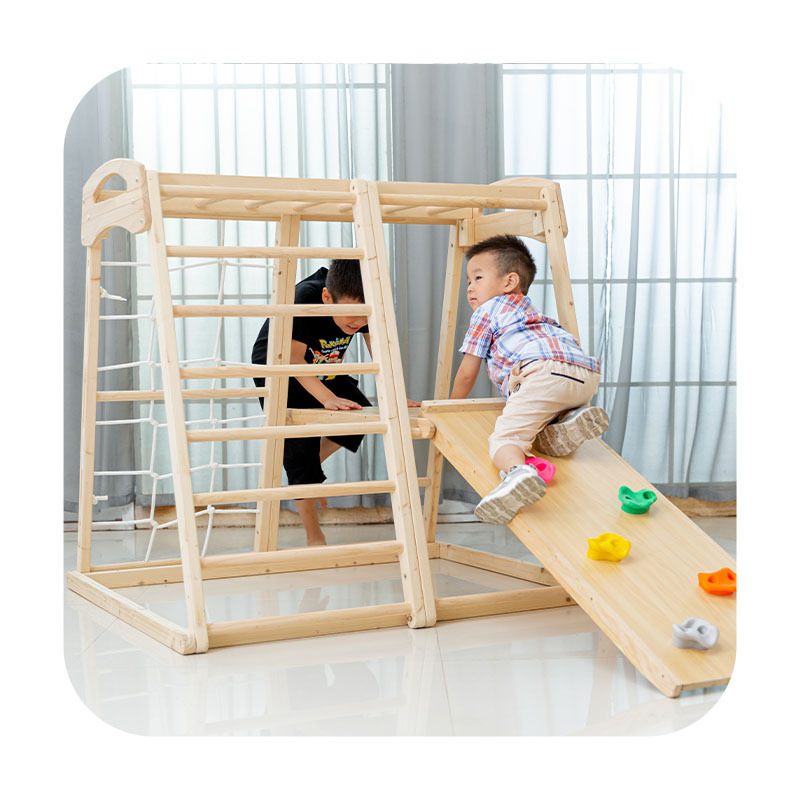 Wenjian Wood Industry climbing wall backyard swing set wooden swing set with slide for kids