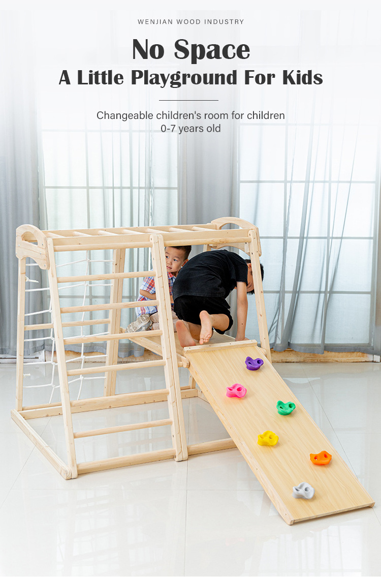 Children rocking horse arch indoor wooden climbing toy slide ladder swing Rocking chair set