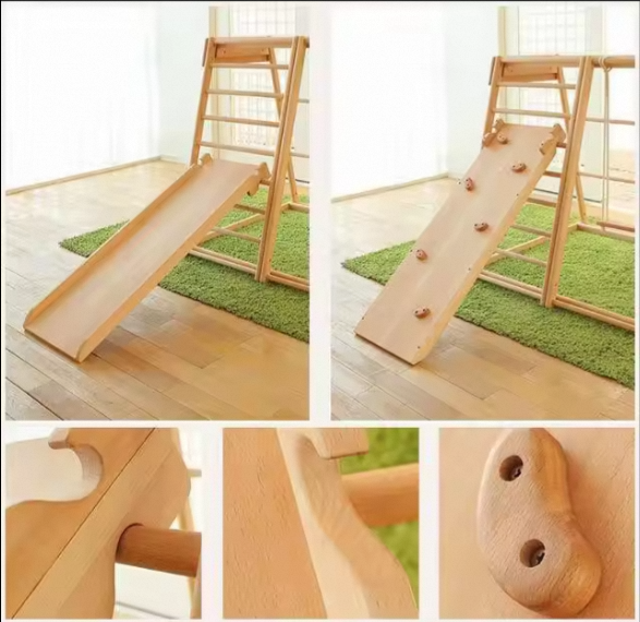 Children rocking horse arch indoor wooden climbing toy slide ladder swing Rocking chair set