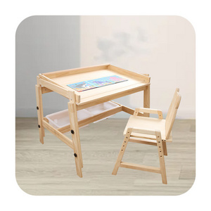 Single Kids Learning Solid Wood Table and Chair Wooden Nature Color Kids Study Table Set Children Study Desk And Chair