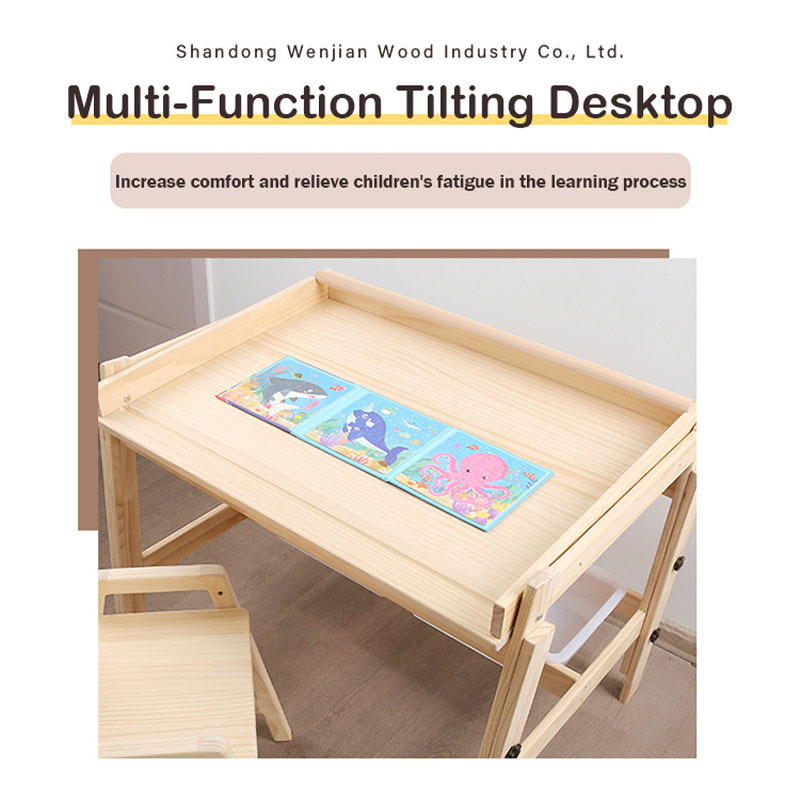 Single Kids Learning Solid Wood Table and Chair Wooden Nature Color Kids Study Table Set Children Study Desk And Chair