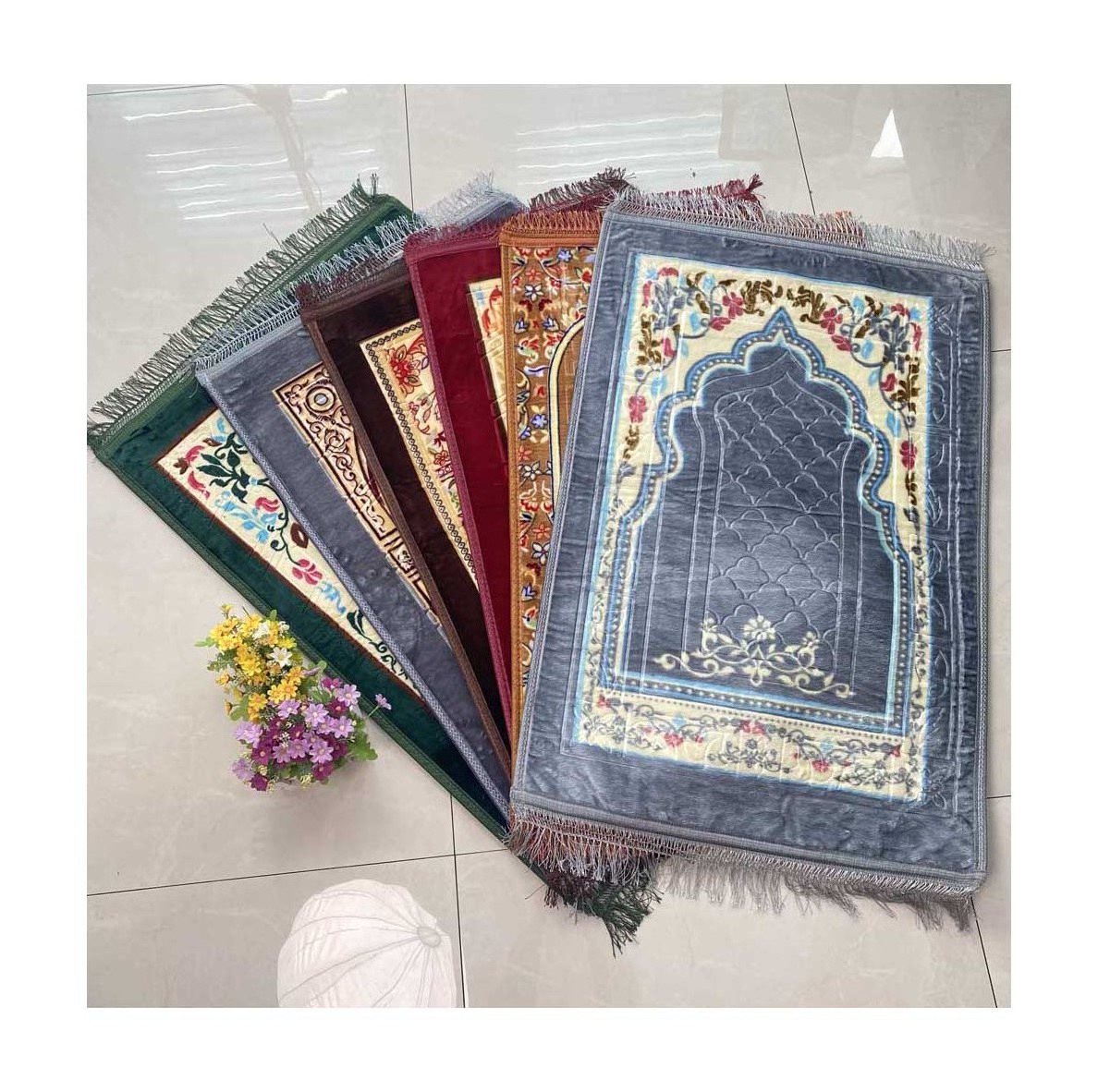 Mosque interactive met adult version velvet muslim pink roll anti slip prayer mat prayer rug