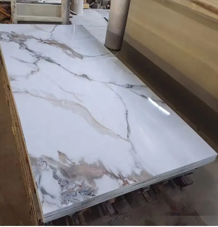 1220x2800 Waterproof 2024 Plastic Marble Wall Panel High Glossy Interior Pvc Sheet Uv Marble Panel