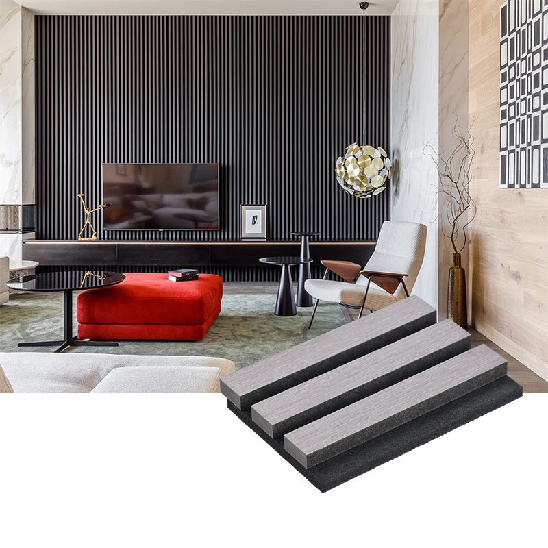 Grey Akupanel Acoustic Panel Black Wood Slatted Acoustic Akupanel Sound Absorption Wall Panel