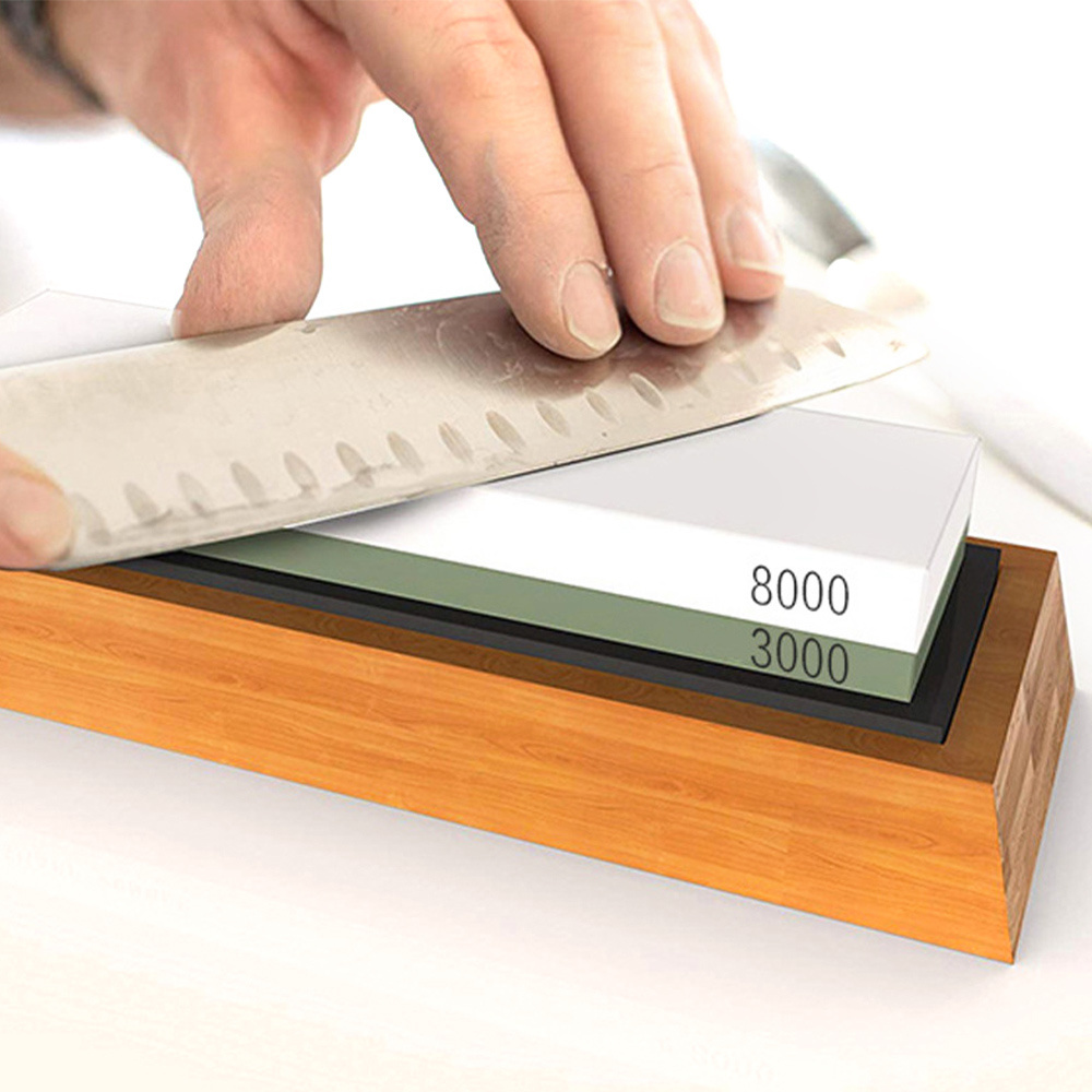 Premium 2 Side Grit 1000/3000 Water Stone Non Slip Bamboo Base Angle Guide Holder Whetstone Knife Sharpening Stone