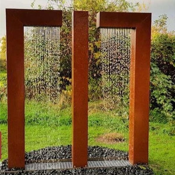 New trend oriental corten steel pond wall waterfall outdoor garden decorates waterfall wall