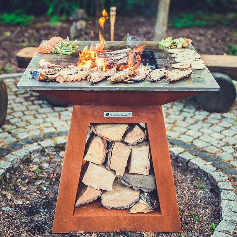 Corten Steel Charcoal BBQ Grills Garden Barbecue Grill Outdoor Camping Corten Steel Fire Pit BBQ Grills