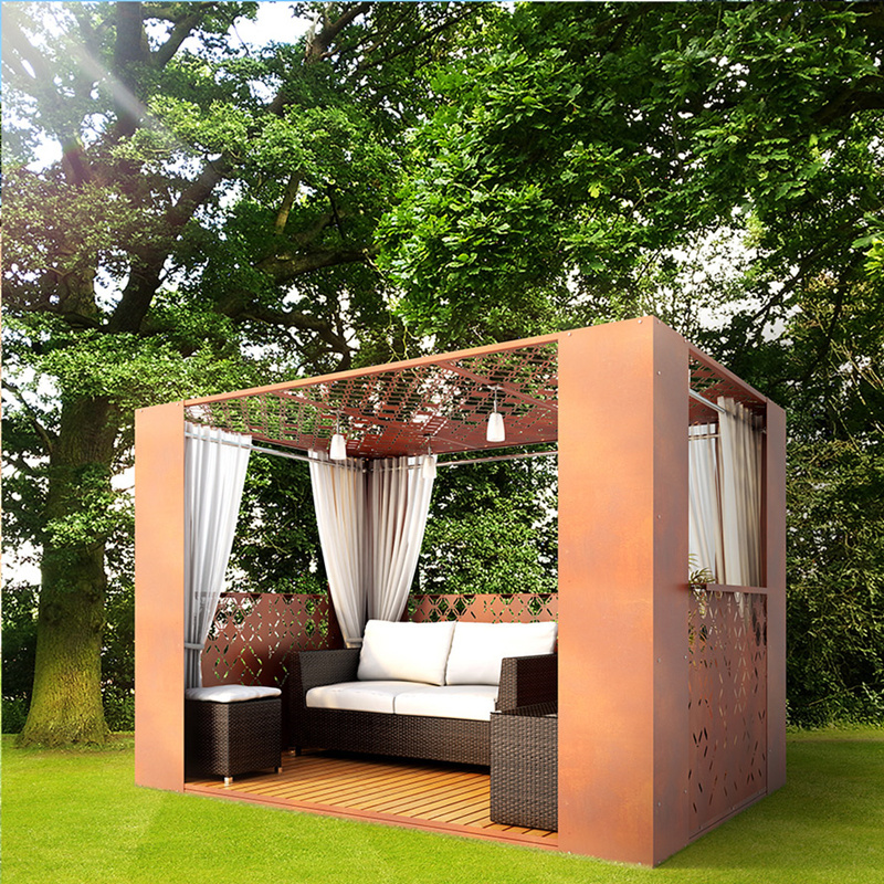 Corten Steel Framed Pergola Gazebo Outdoor 3x4 Privacy Screen Pergola