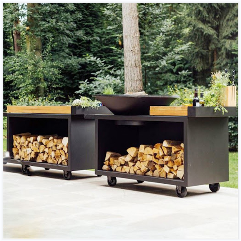 corten steel BBQ grills fire pit  outdoor BBQ heavy duty log burning charcoal barbecue grills with wheels outdoor kitchen