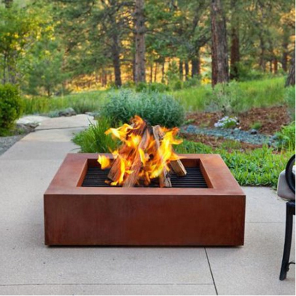 Corten steel Vertical Outdoor Backyard BBQ Brazier Fire Pit with Chimney Firepit